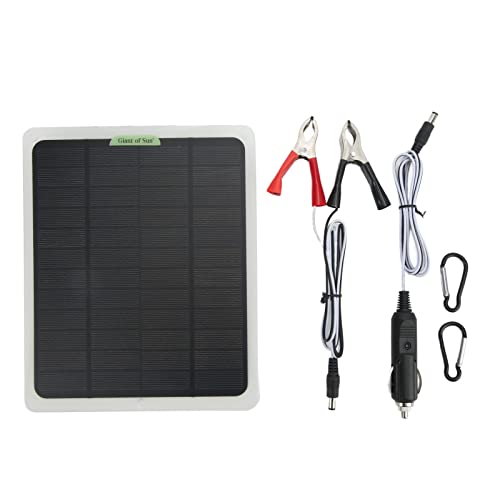 KIMISS Solarpanel-Ladegerät, Tragbares Solar-Ladegerät, 12 V, 20 W, Monokristallin, Dual-USB-Ausgang, Batterieerhalter für Wohnmobil, Auto, Boot
