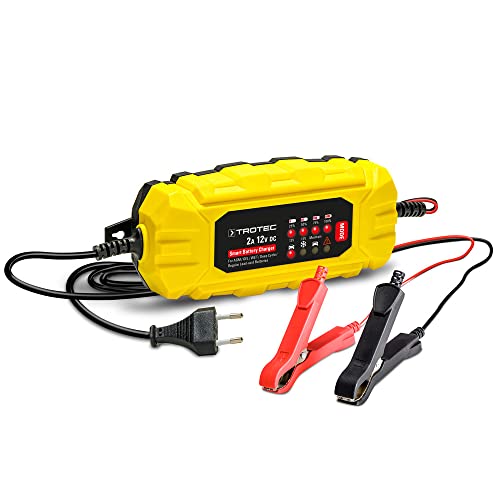 TROTEC Batterieladegerät PBCS 2A Erhaltungsladegerät Ladegerät für Auto und Motorrad ideal für Fahrzeuge mit 12-V-Batterie Winterlademodus