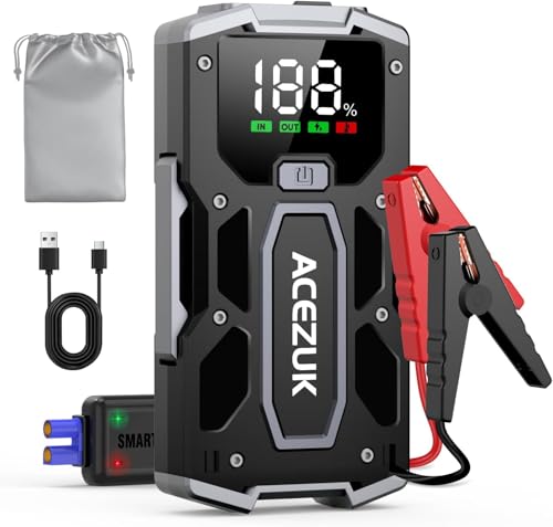 ACEZUK Starthilfe Powerbank 6000A (Bis Zu 7,0L Benzin Oder 5,5L Diesel) Auto Starthilfe mit LED-Taschenlampe, großen Bildschirm