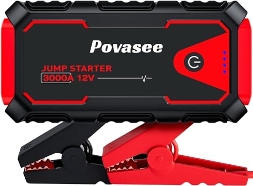 Povasee Starthilfe Powerbank, 3000A Auto Starthilfe für 12V Fahrzeuge (Bis zu 10L Benzin/8L Diesel), Starter Powerbank mit LED, 2 Schnelllade USB Ausgänge, Batterie Jump Starter mit Starthilfekabel