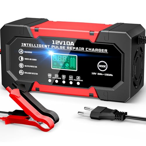 YDBAO Autobatterie Ladegerät 10A 12V Smart Vollautomatische KFZ Batterieladegerät LiFePO4 LCD Display Temperaturkompensation Reparaturmodus Ladegerät für Auto Motorrad Kleintransporter