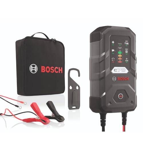 Bosch C70 Batterieladegerät, 10 Ampere, mit Erhaltungsladungs-Funktion - Autobatterie-Ladegerät für 12 V / 24 V Blei-Säure-, AGM-, EFB-, Gel-, und SLI-Batterien