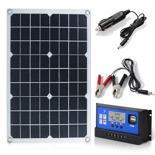 Solarpanel Kit 20W, Flexibles Solarmodule mit 10A Laderegler, Solar-Ladegerät für Autobatterien 12V, IP67 Wasserdicht für Auto, Boot, Wohnmobil & Motorrad
