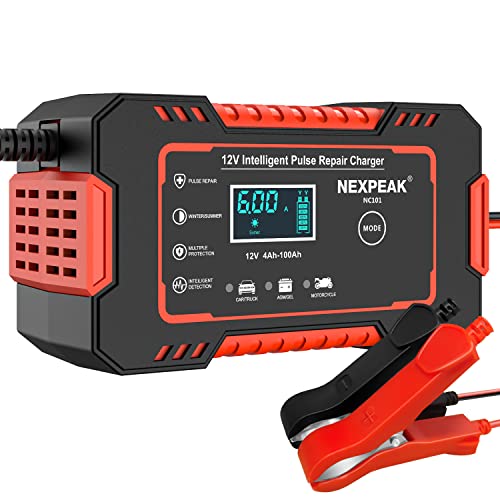 6A Autobatterie Ladegerät, 12V Smart vollautomatische KFZ Batterieladegerät mit Temperaturkompensation für Auto LKW Motorrad Rasenmäher Boot Marine Batterien