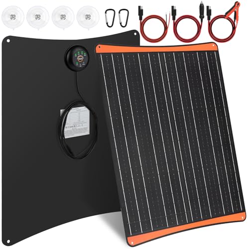 【50W Solar Autobatterie Ladegerät 12V】DERUXI 50Watt Solar Panel Maintainer Kit: 50W Solarpanel Solar Erhaltungsladung SAE Solarkabel mit Krokodilklemmen Adapter für Auto, Boot, Motorrad, LKW,Wohnmobil