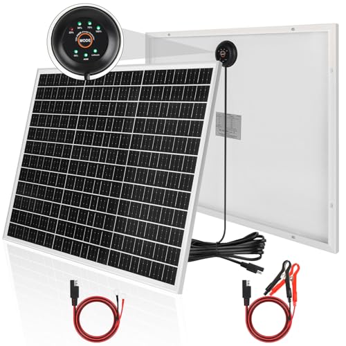 【50W Solar Autobatterie Ladegerät 18V Kit】DERUXI 50 W Mono Solarpanel: 50W Solar Panel, Eingebautem PWMs Laderegler+2 Paar SAE-Solarkabel, PV Solarmodul für 12V GEL,AGM, Lithium-Batterien