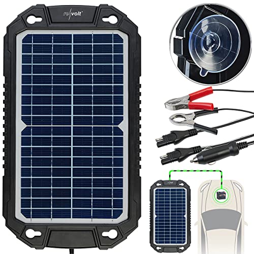 revolt Solarpanel 12v: Solar-Ladegerät für Auto-Batterien, Pkw, Wohnmobil, 12 Volt, 10 Watt (Solar Ladegeräte Für Autobatterien, Kfz Solarpanel, Batterieaufladegerät)